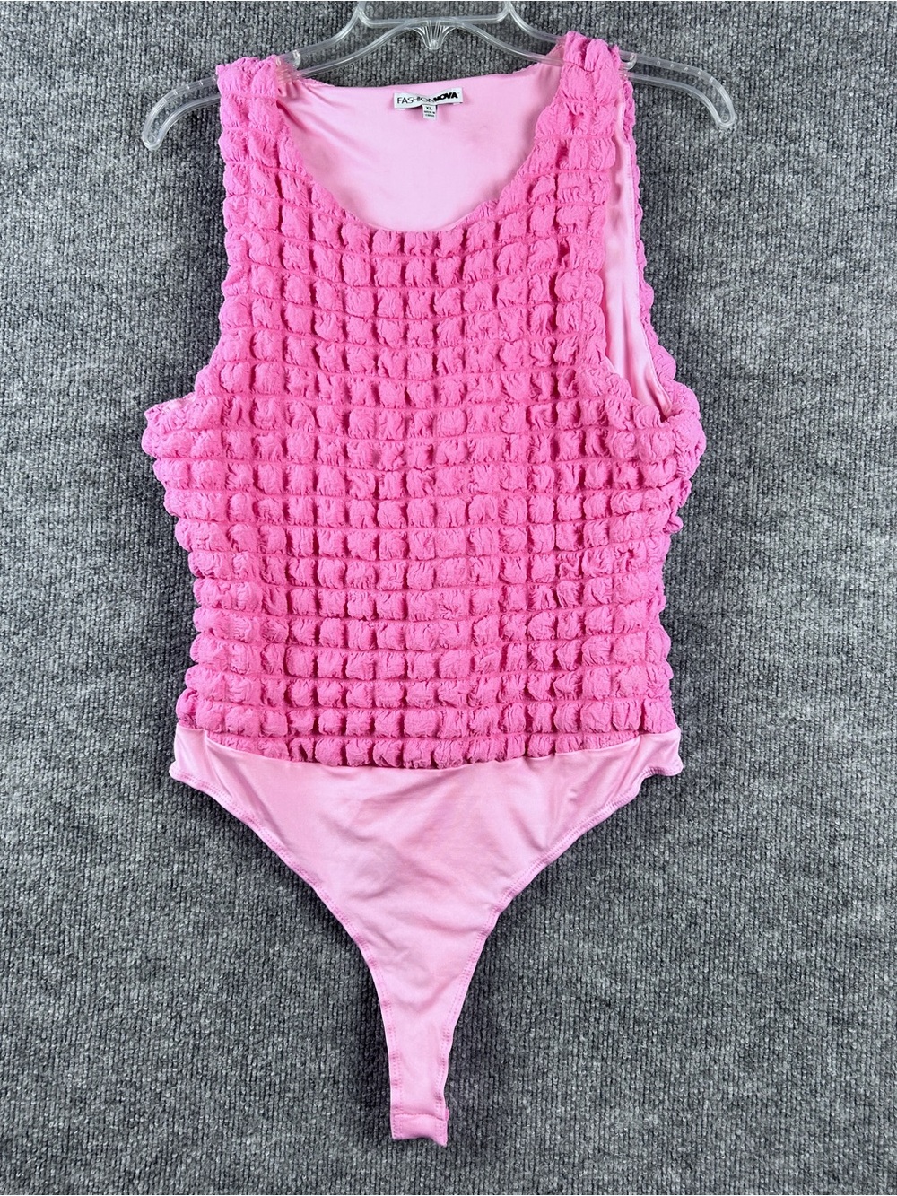 Fashion Nova Pink Shaggy Bubble Knit Textured Thong Bodysuit Size XL Tank Top